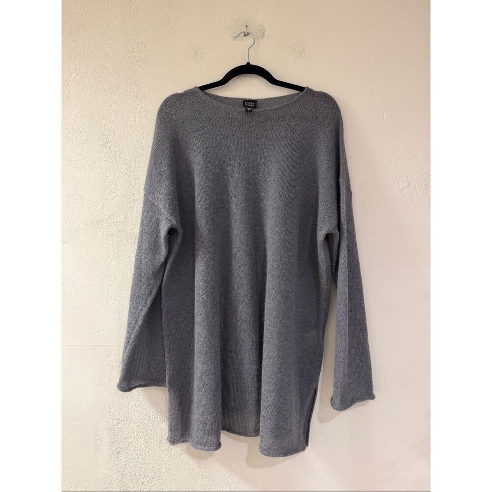 Eileen Fisher Mohair Wool Knit Tunic Sweater in Gray Large